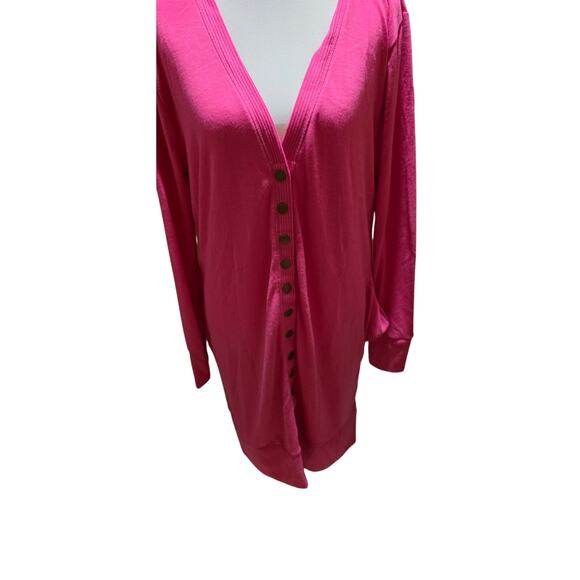 Zenana Longline Pink Cardigan Button-Down Pockets Soft Stretch Knit Sweater XL - Picture 2 of 4
